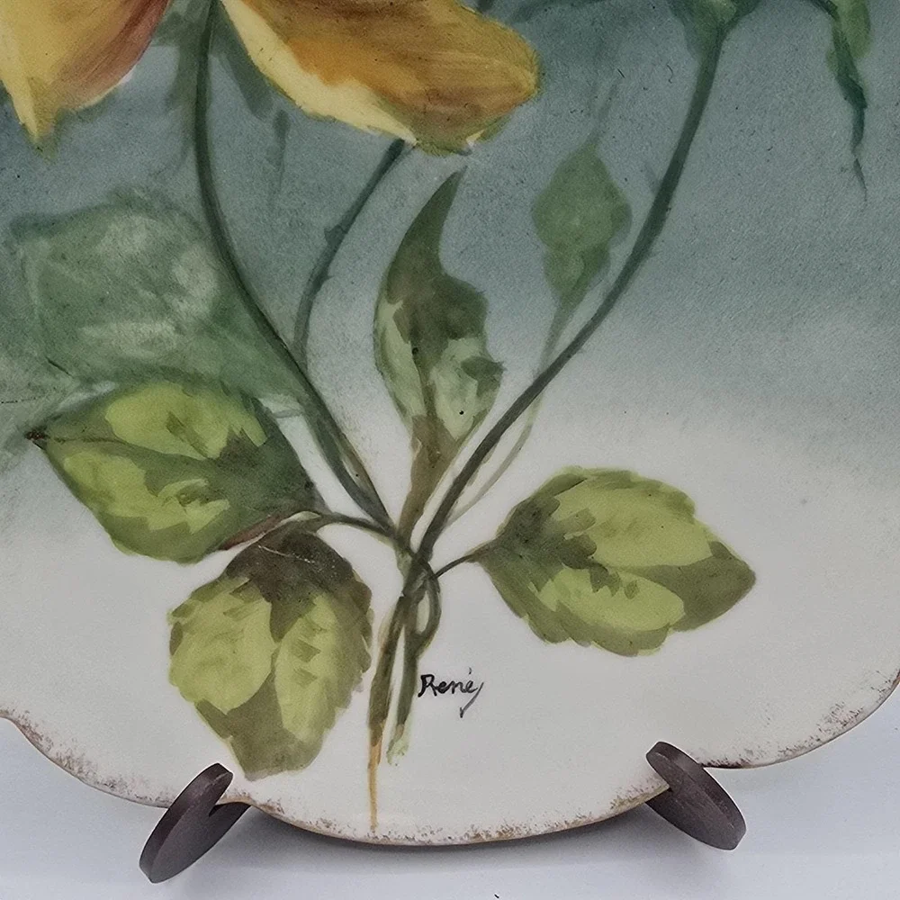 Limoges LDBC Flambeau Antique Handpainted Artist Signed Yellow‎ Floral Plate